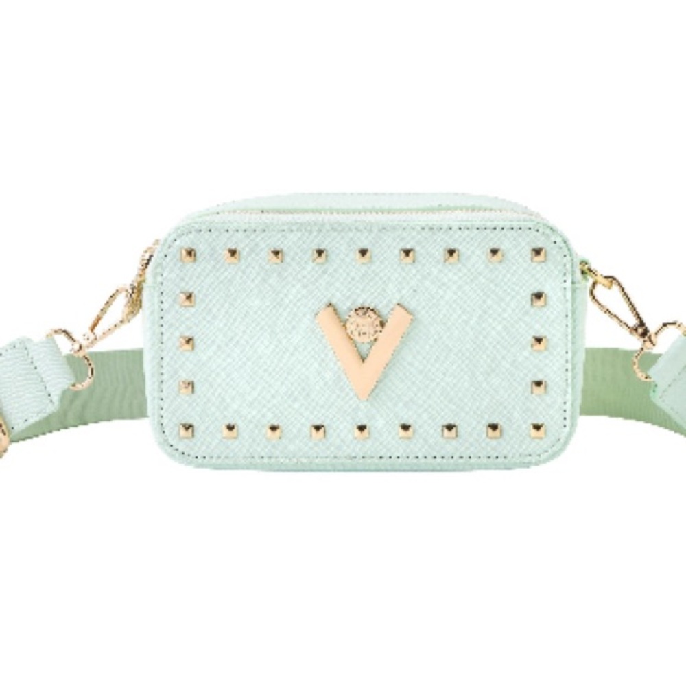 Valentino Orlandi Light Green Crossbody Bag with Gold Accents